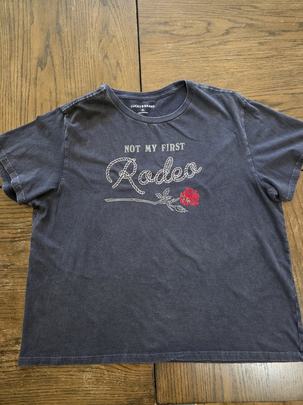 Lucky Brand Washed Navy Graphic Tee with Red Rose